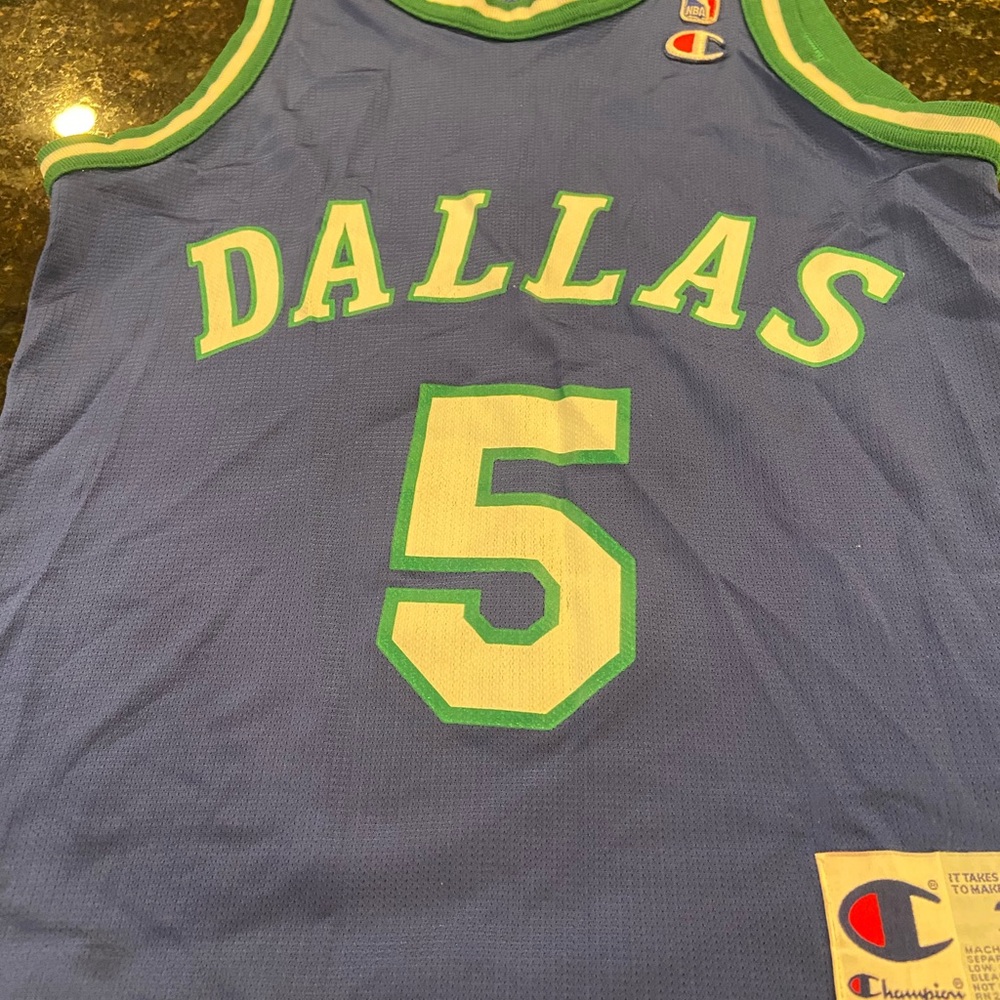 Champion Dallas Mavericks Jason Kidd #5 Blue and Green Basketball Jersey